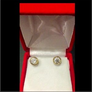 14k Solid White/Yellow CZ Basel Stud Earrings